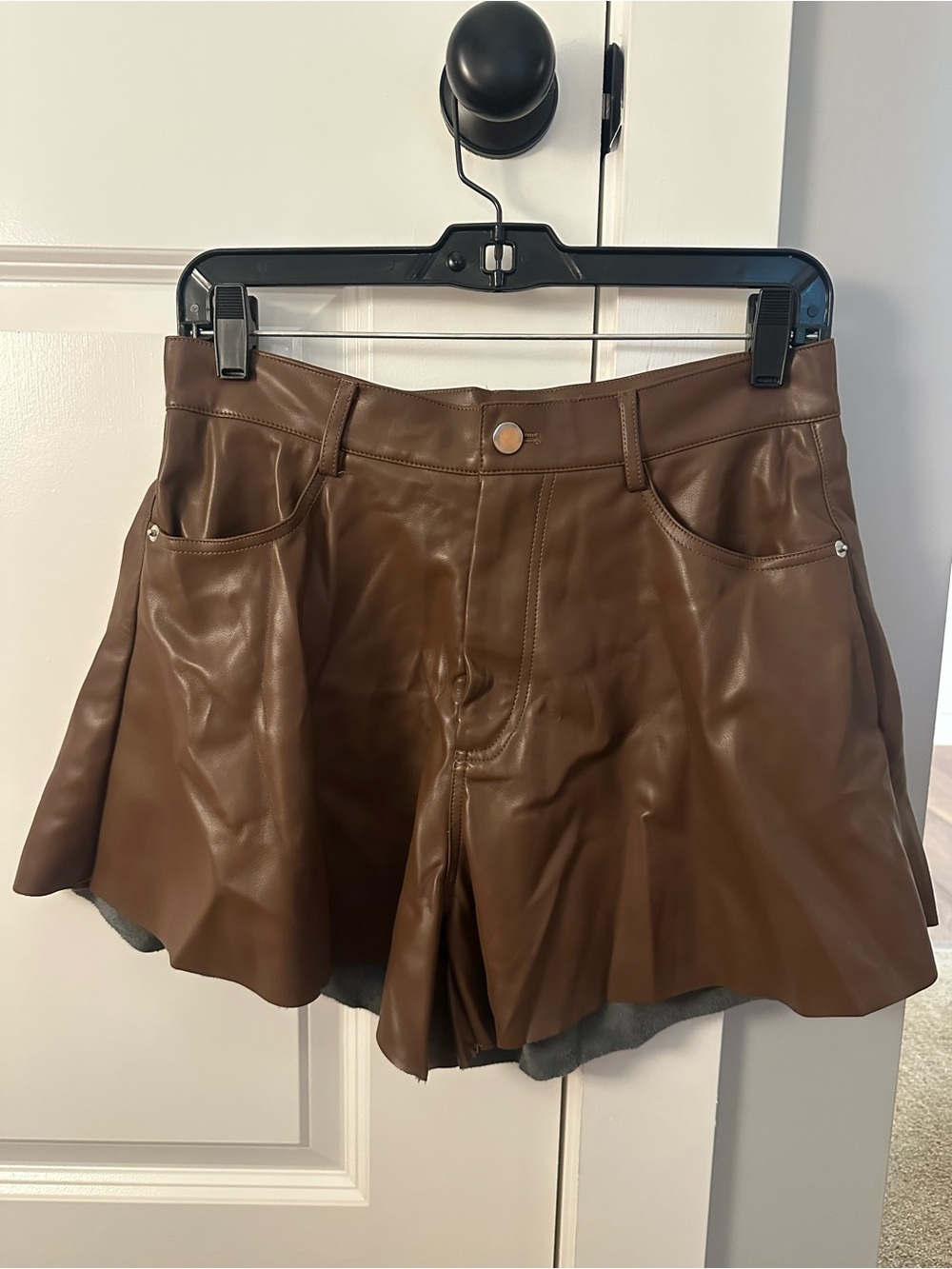 Olivaceous Brown Faux Leather Shorts